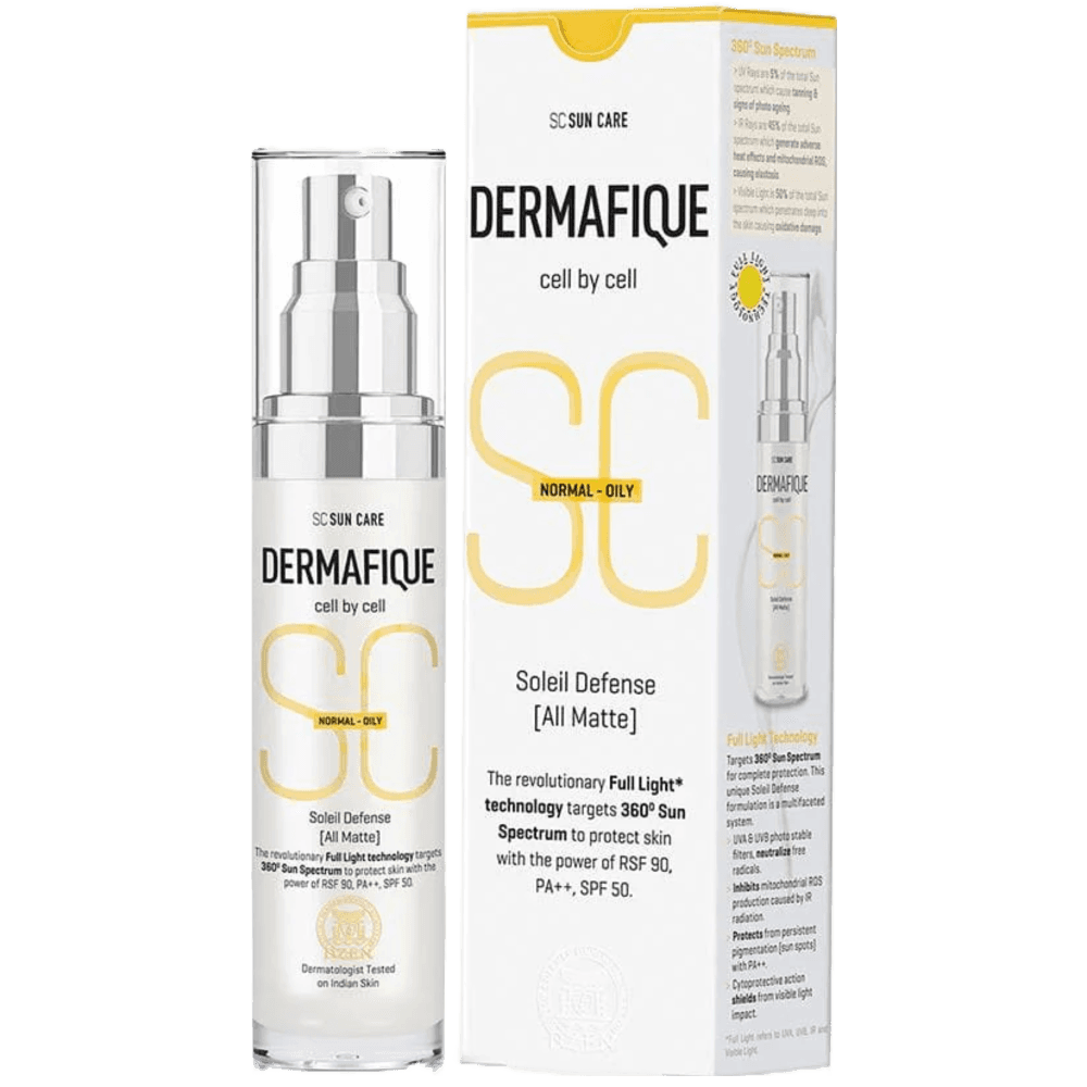 Dermafique Soleil Defense All Matte Sunscreen, SPF 50 for Normal To Oily Skin, Dermatologist Tested, Non-sticky Cream (30 g)