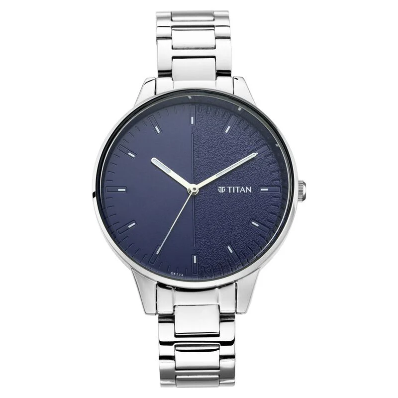 Titan Women's Precision Simplicity Watch: Blue Gradient Dial with Metal Strap
