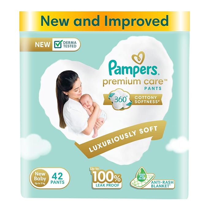 Pampers Premium Care Pants Style Baby Diapers, Medium (M) Size, 108 Count, All-in-1 Diapers with 360 Cottony Softness, 7-12kg Diapers