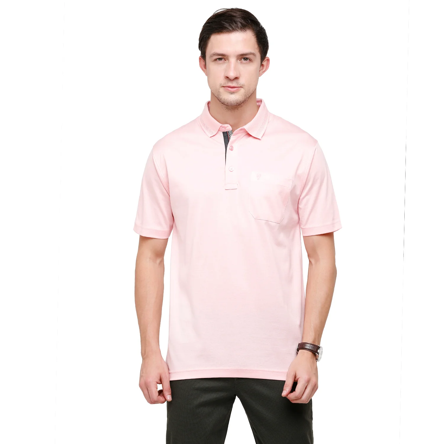 T-shirt Classic Polo Men's Solid Polo Neck Authentic Fit 100% Cotton T-Shirt | Sedos - Crystal Rose