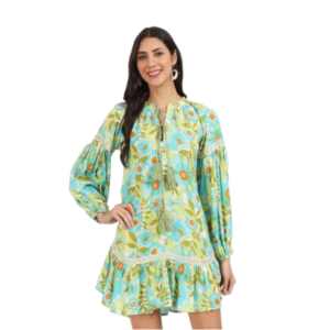 Divena Green Floral Printed Rayon Dress Plus Size