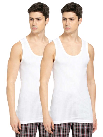 Men's Super Combed Cotton Round Neck Sleeveless Vest with Extended Length for Easy Tuck - White(Pack of 2)