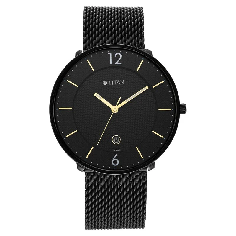 Titan Black and Gold Black Dial Analog Stainless Steel Strap watch for Men