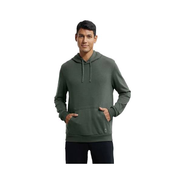 Men's Super Combed Cotton Rich French Terry Hoodie Sweatshirt with Ribbed Cuffs - Deep Olive