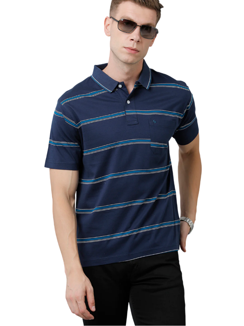 T-shirt Classic Polo Men's Cotton Half Sleeve Striped Authentic Fit Polo Neck Navy Color T-Shirt | Ap - 90 B