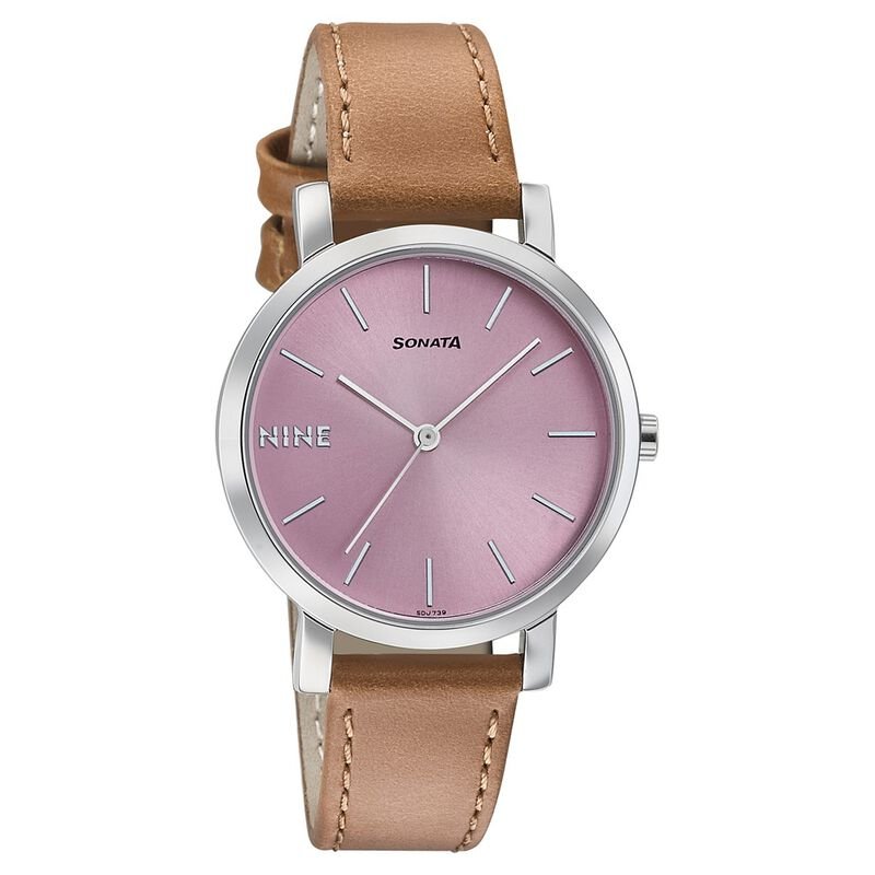 Sonata Play Pink Dial Women Watch With Leather Strap NN8164SL02