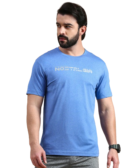 Classic Polo Men's Round Neck Polyester Blue Slim Fit Active Wear T-Shirt | GENX-CREW 19A SF C