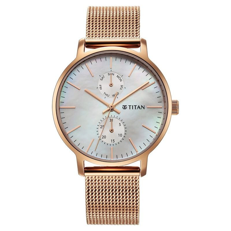 Titan Workwear Slimline Mother Of Pearl Dial Analog with Day and Date Stainless Steel Strap watch for Women