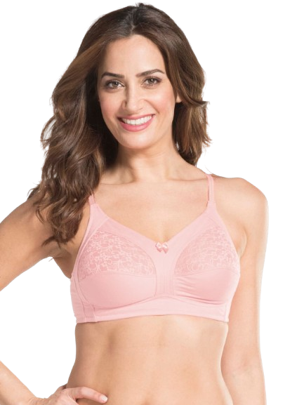 Jockey Women's Wirefree Non Padded Super Combed Cotton Elastane Stretch Full Coverage Plus Size Bra with Lace Styling and Adjustable Straps - Candy Pink