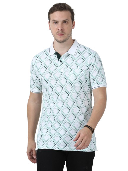 Classic Polo Men's Printed White/Green Cotton Half Sleeve T-Shirt | BEAU - 251 B SF P