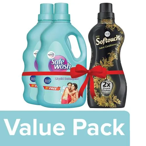 Safewash Liquid Detergent 1kg (B1G1) + Softouch 2X Fabric Conditioner 800ml, Combo 2 Items