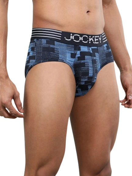 Men's Microfiber Mesh Elastane Stretch Printed Brief with Breathable Mesh and Stay Dry Technology - Move Blue