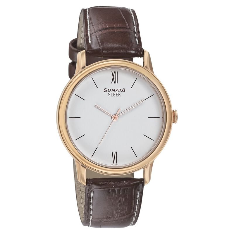 Sonata Quartz Analog White Dial Leather Strap Watch for Men NP7128WL01