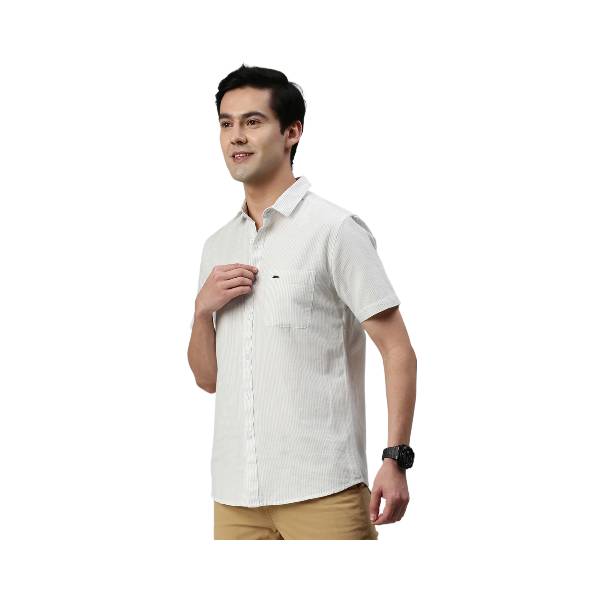 Classic Polo Men's Cotton Half Sleeve Striped Slim Fit Polo Neck White Color Woven Shirt | So1-138 A
