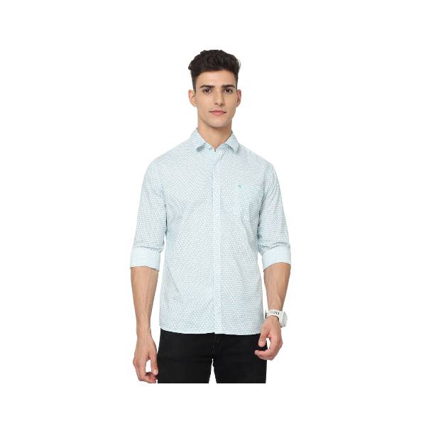 Classic Polo Men's Cotton Full Sleeve Printed Slim Fit Polo Neck Light Blue Color Woven Shirt | So1-147 B
