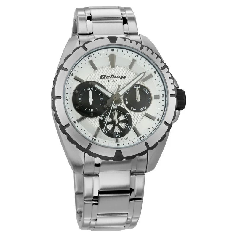 Titan Quartz Multifunction Silver Dial Stainless Steel Strap Watch for Men