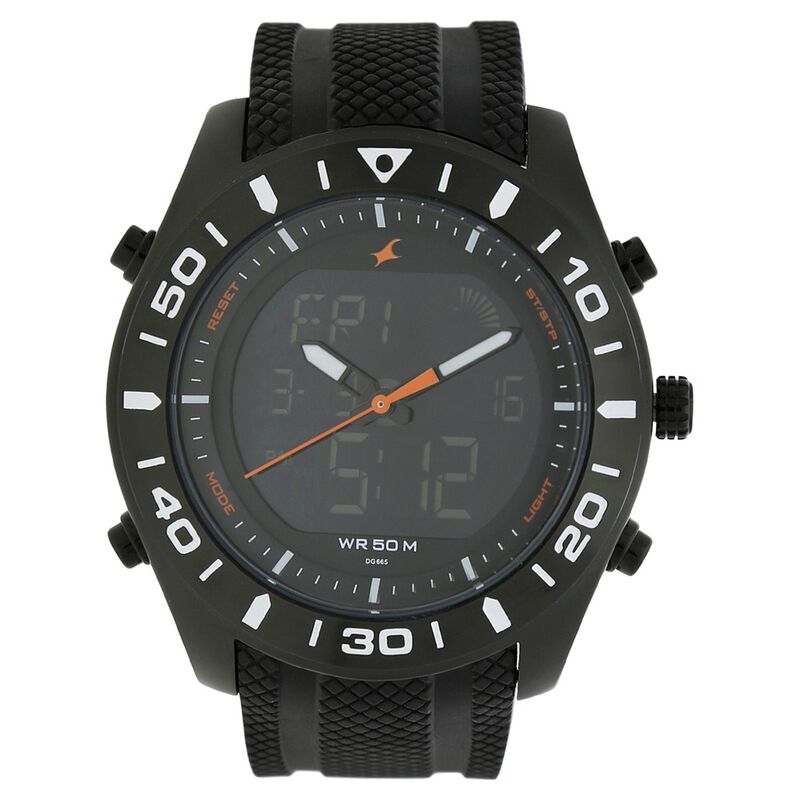 Fastrack Quartz Analog Digital Black Dial Silicone Strap Watch for Guys