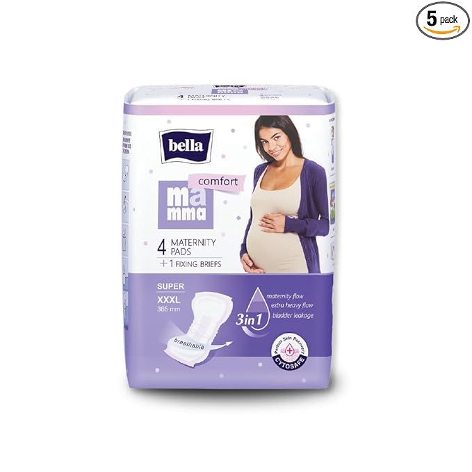 Bella Mamma Comfort Super Maternity Pads | After Delivery For Women | Anatomical Shape | Ultra Absorption | CYTOSAFE Perfect Skin Recovery | Size XXXL | 4 Pads + 1 Fixing Briefs