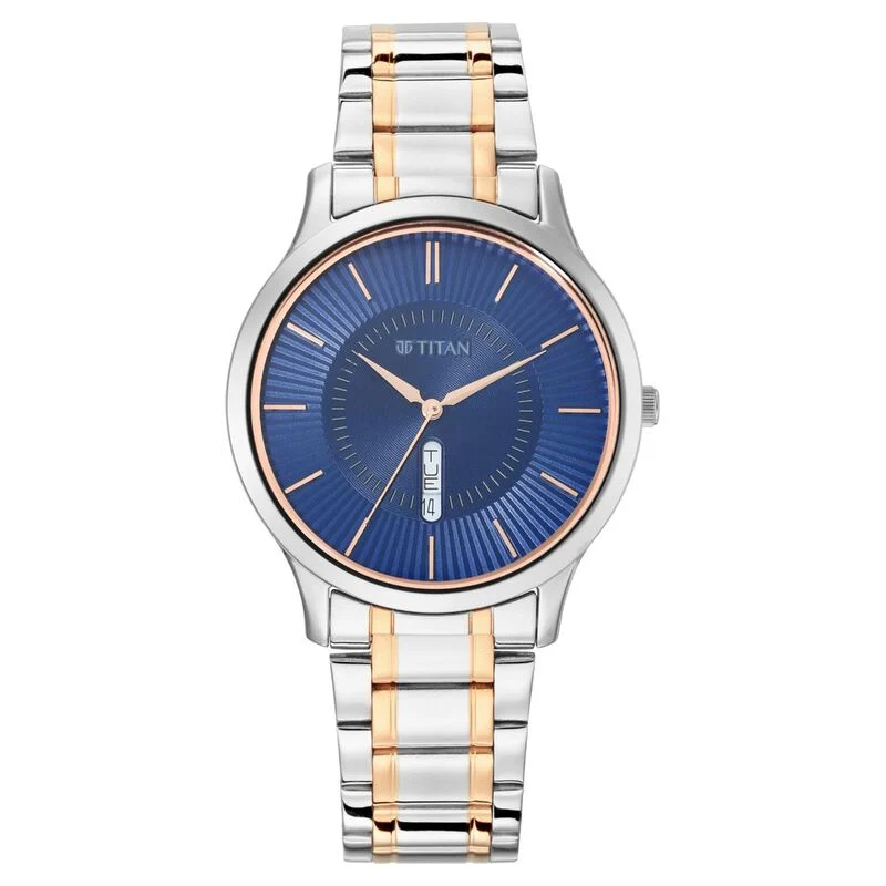 Titan Lagan Blue Dial Analog with Day and Date Metal Strap for Men