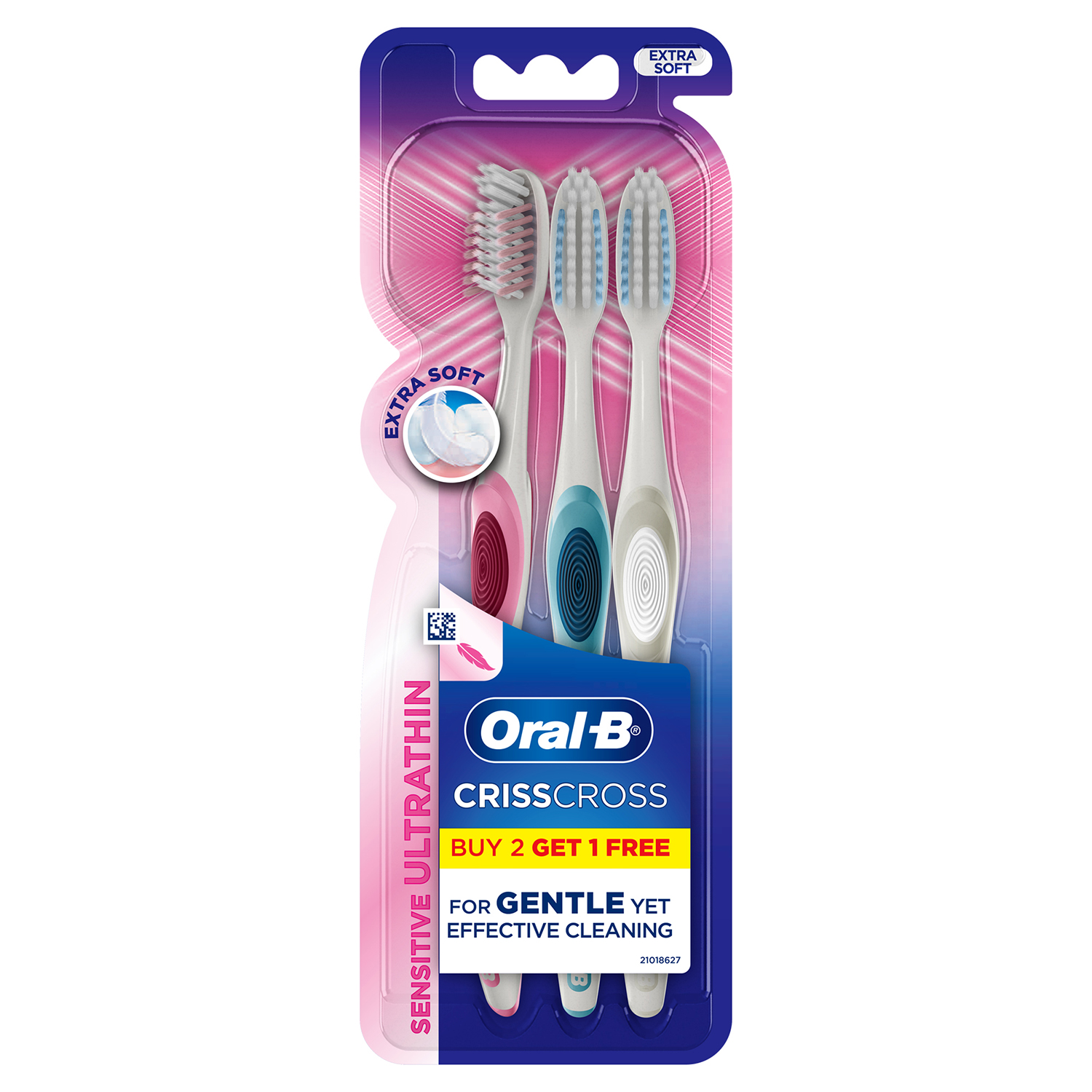 Oral-B Crisscross Sensitive Ultrathin Manual Adults Toothbrush – 3 Pieces (Extra Soft, Buy 2 Get 1)