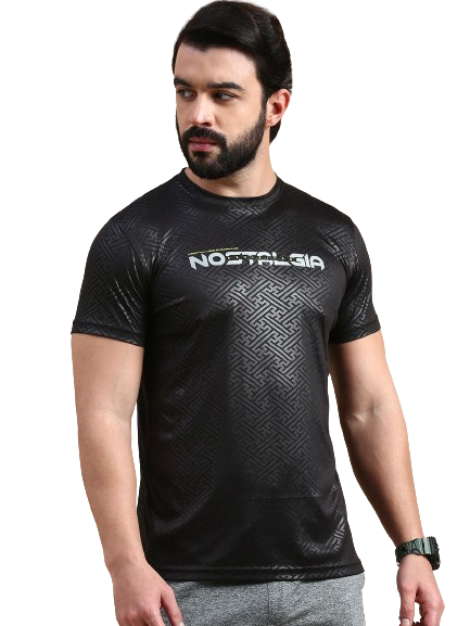 Classic Polo Men's Round Neck Polyester Black Slim Fit Active Wear T-Shirt