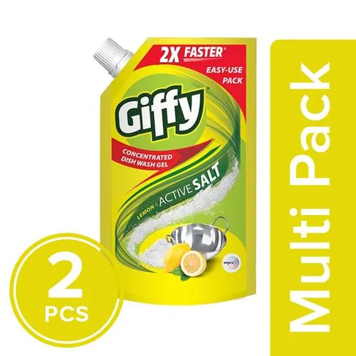 Giffy Dishwash Gel - Lemon & Active Salt, 2x900 ml Multipack
