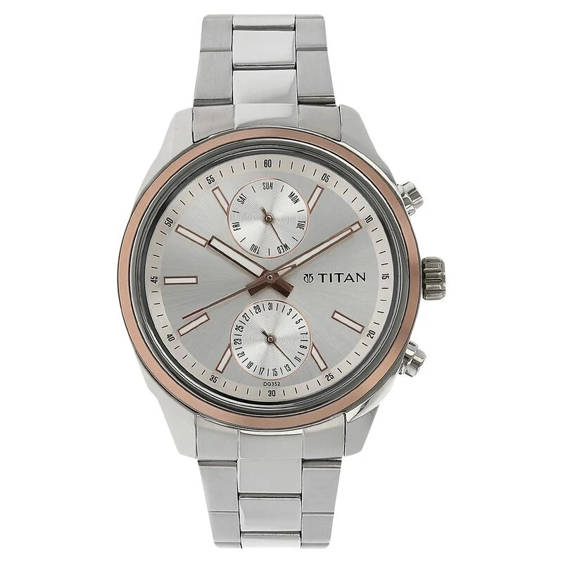 Titan Workwear Quartz Multifunction Silver Dial Stainless Steel Strap Watch for Men