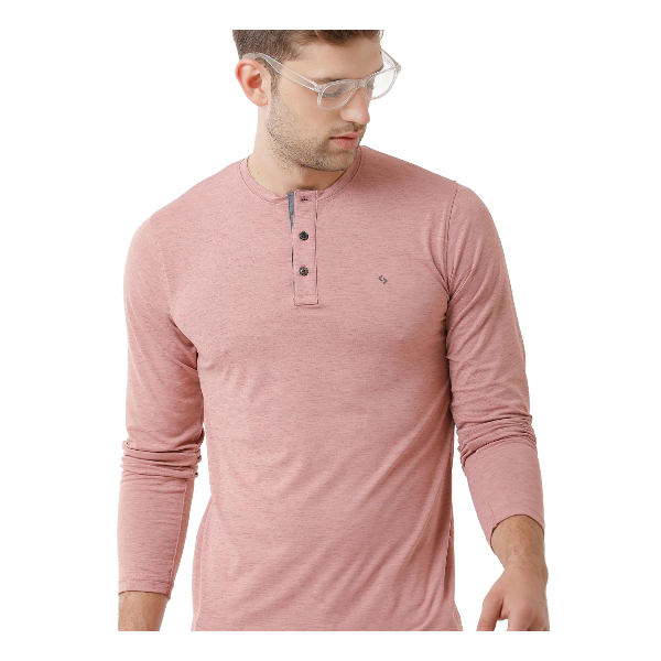 Classic Polo Mens Cotton Solid Full Sleeve Slim Fit Y Neck Peach Color T-Shirt | Verno 308 B