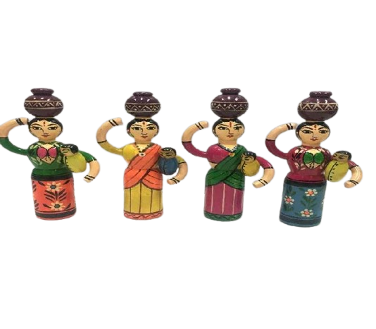 Wooden Women with child Doll (Height-20cm,Pack of 4Nos.) for Kids  - Shree Channapatna Toys