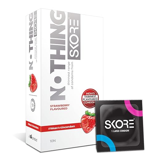 Skore Nothing Thinnest Condoms | Flavored Strawberry with Disposal Pouches | pack of 1 | 10's each