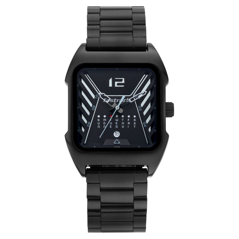 Fastrack Gamify Quartz Analog with Day and Date Black Dial Metal Strap Watch for Guys