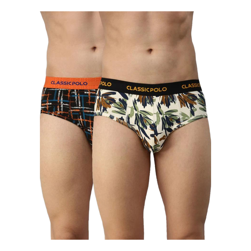 Classic Polo Men's Modal Printed Briefs | Scarce - Black & Yellow (Pack Of 2)