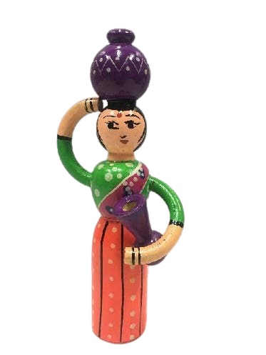 Wooden Women with Double Pot Doll (Height-21cm)  - Shree Channapatna Toys