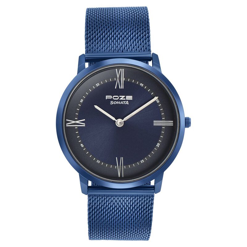 Sonata Poze Quartz Analog Blue dial Metal Strap Watch for Men SP70006QM02