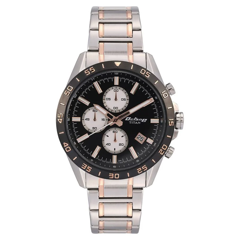 Titan Quartz Chronograph Black Dial Stainless Steel Strap Watch for Men