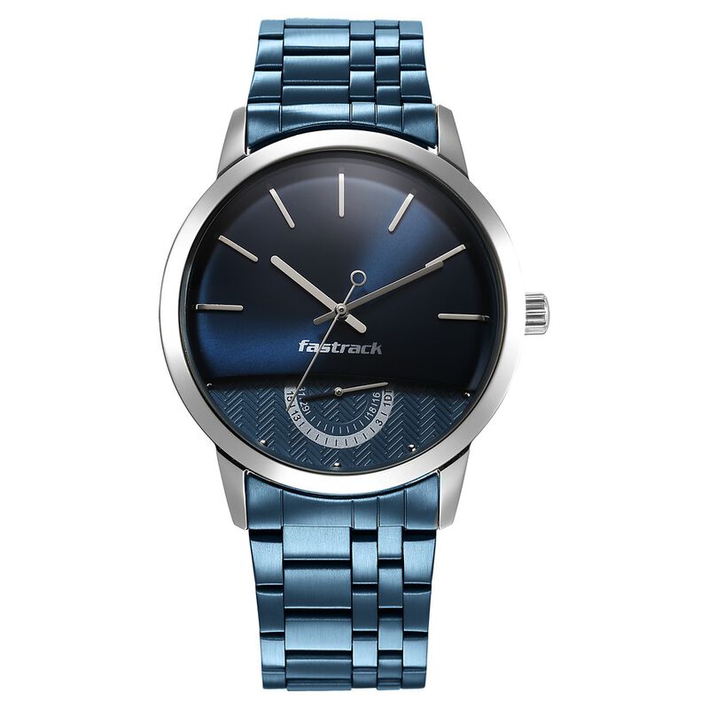 Fastrack Opulence Quartz Analog with Date Blue Dial Stainless Steel Strap Watch for Guys