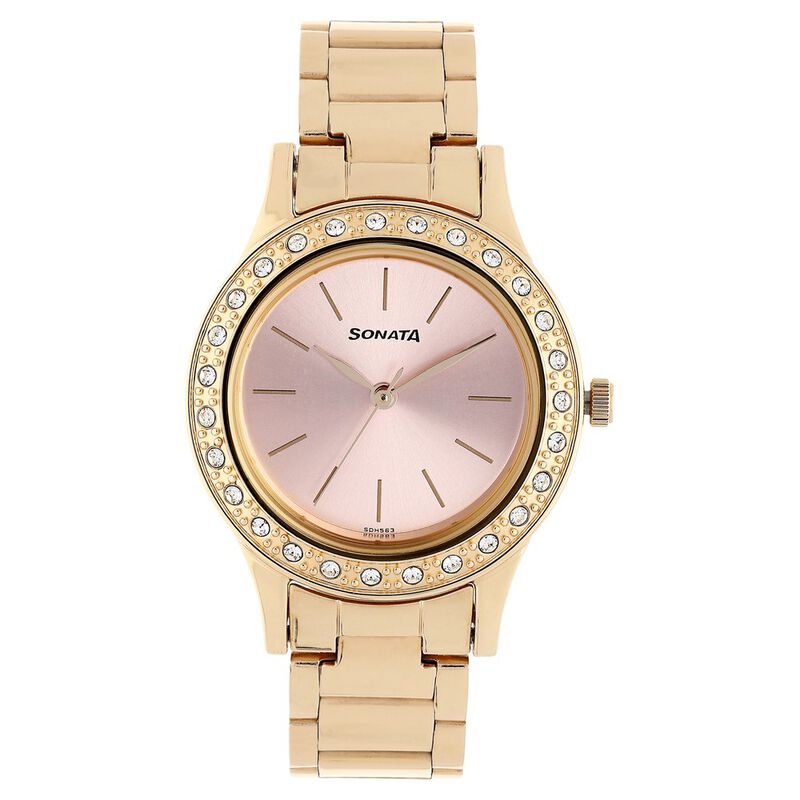 Sonata Blush Pink Dial Women Watch With Stainless Steel Strap NR8123WM01