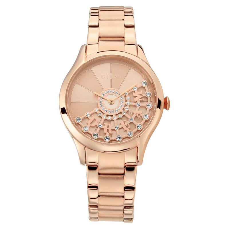 Titan Self Expression Rose Gold Dial Women Watch With Stainless Steel Strap