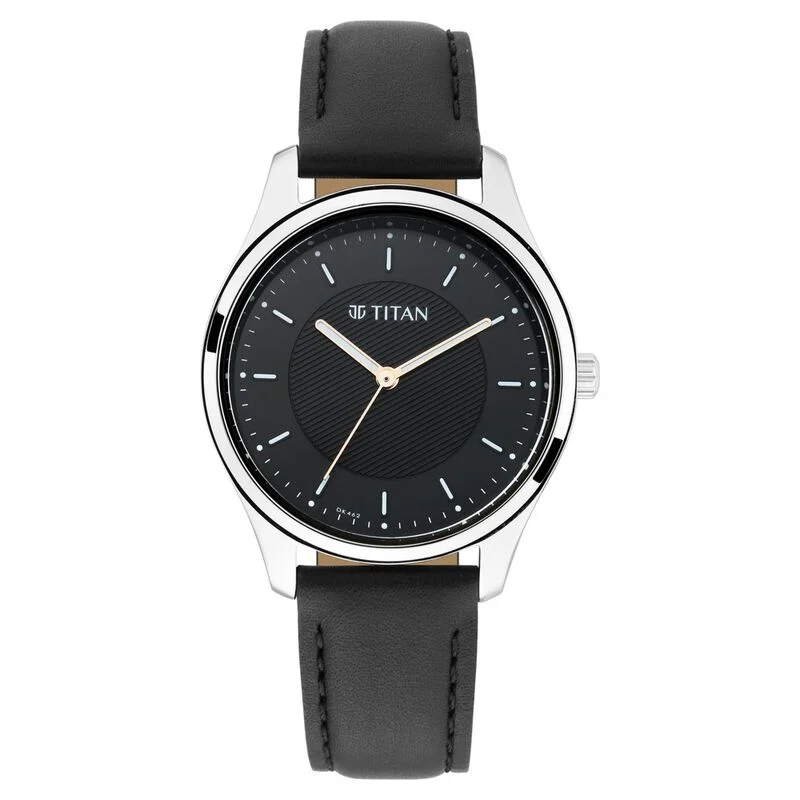 Titan Workwear Black Dial Women Watch With Leather Strap