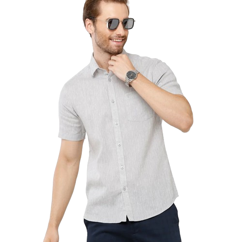 Classic Polo Mens Grey Linen Cotton Woven Shirt - Porsh Grey HS