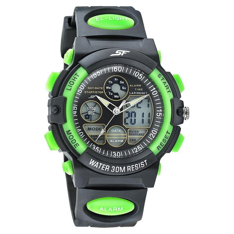 Sonata  SF Quartz Analog Digital Black Dial PU Strap Watch for Men NR77116PP02W