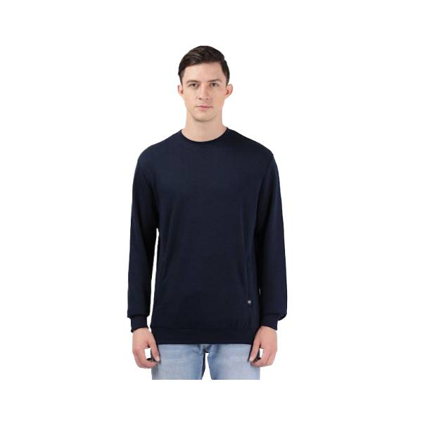 Men's Super Combed Cotton Rich Plated Sweatshirt with Zipper Pockets - Navy