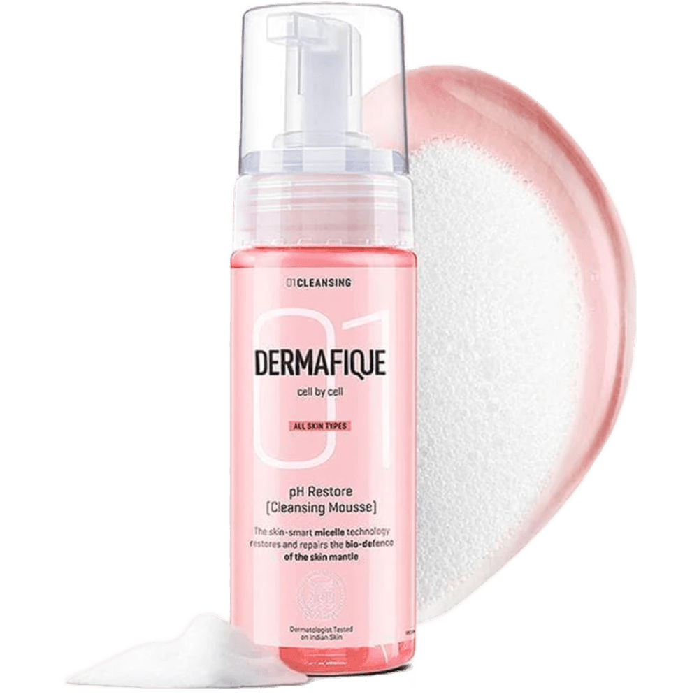 Dermafique Ph Restore Cleansing Mousse Foaming Face wash for All Skin Types, Removes Impurities, Gentle cleansing, Restores and repairs skin barrier, Dermatologist Tested, Paraben Free, SLES-free (150