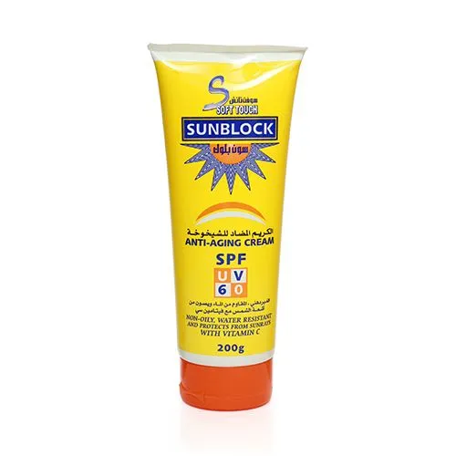 Soft Touch Sunscreen Cream - Sunblock Anti Aging SPF UV 60, 200 g