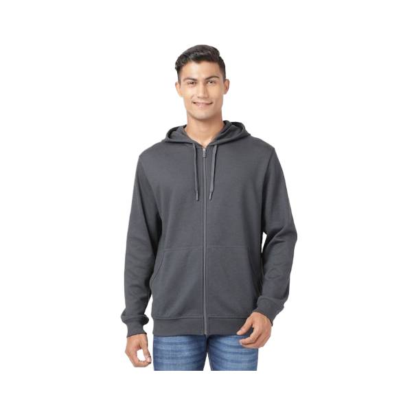 Men's Super Combed Cotton Rich Pique Fabric Ribbed Cuff Hoodie Jacket - Graphite