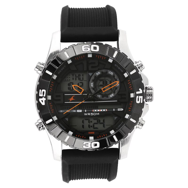 Fastrack Quartz Analog Digital Black Dial Silicone Strap Watch for Guys