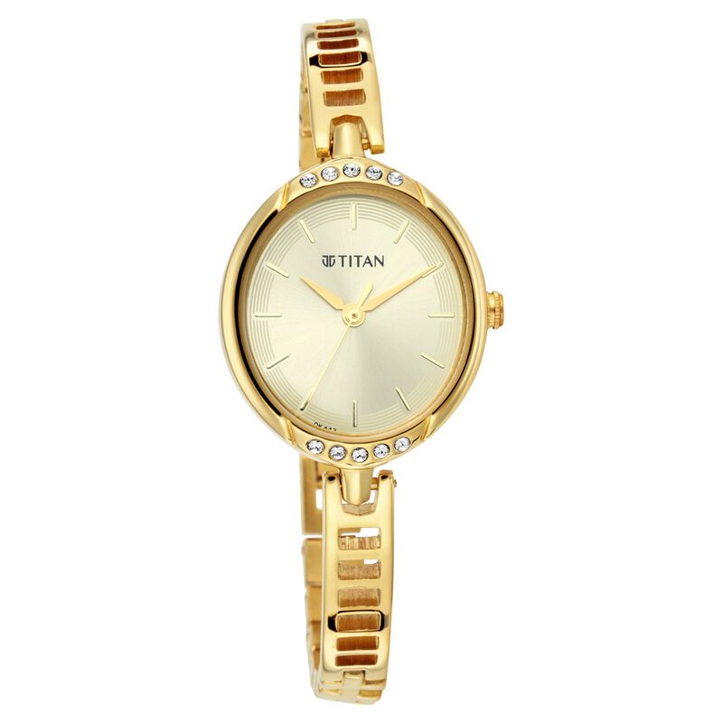 Titan Quartz Analog Golden Dial Metal Strap Watch for Women