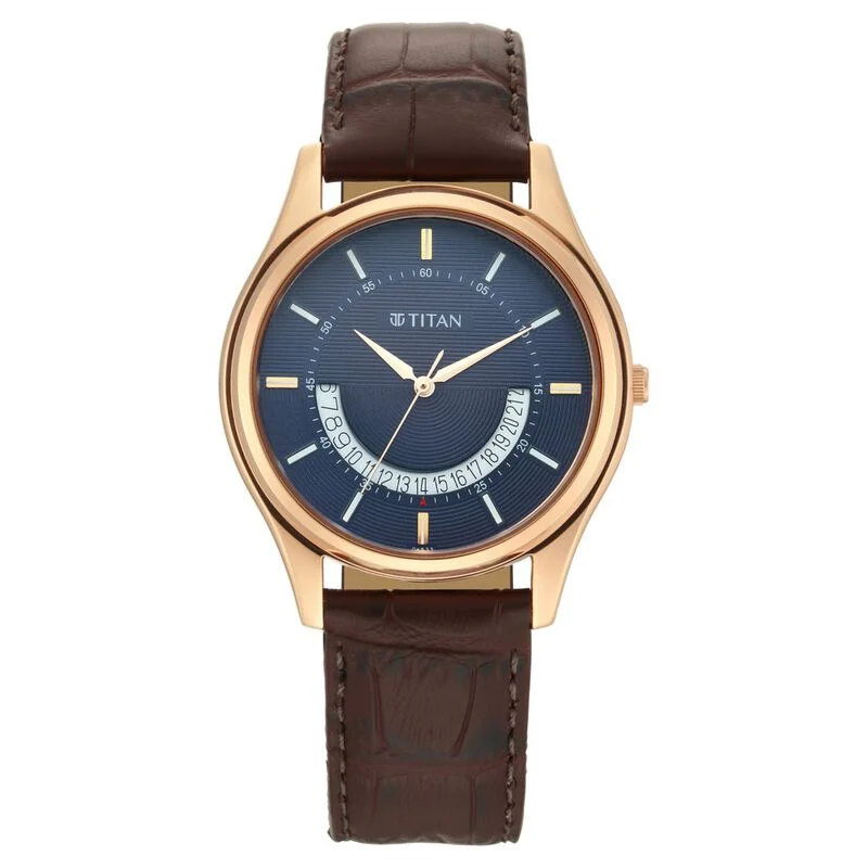 Titan Lagan Blue Dial Analog Leather Strap Watch for Men