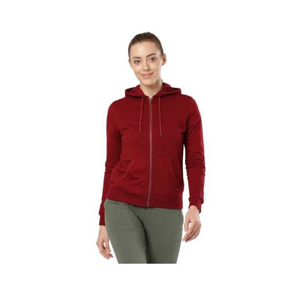 Women's Super Combed Cotton French Terry Fabric Hoodie Jacket with Side Pockets - Rhubarb
