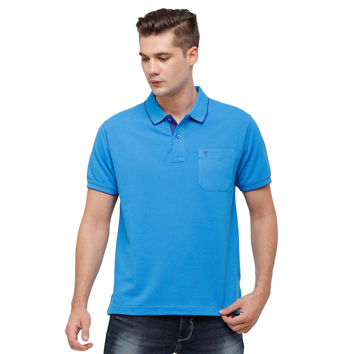T-shirt Classic Polo Men's Oxford Blue Smart Double Pique Polo Half Sleeve Authentic Fit T-Shirt Nova - Oxford
